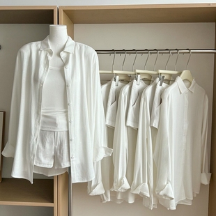 白色亚麻老钱风衬衫女夏薄款宽松休闲松弛感棉麻衬衣长袖防晒上衣