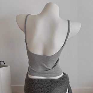 美背纯欲风露背吊带背心女夏季外穿带胸垫高级感绝美漂亮短款上衣