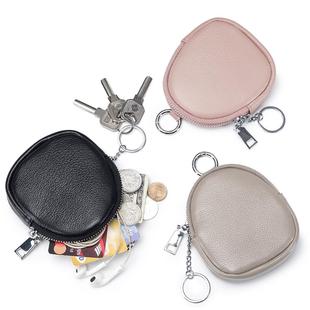 迷你粉饼硬币真皮简约小钱耳机层软包头包挂钥匙扣零钱扣包包牛皮