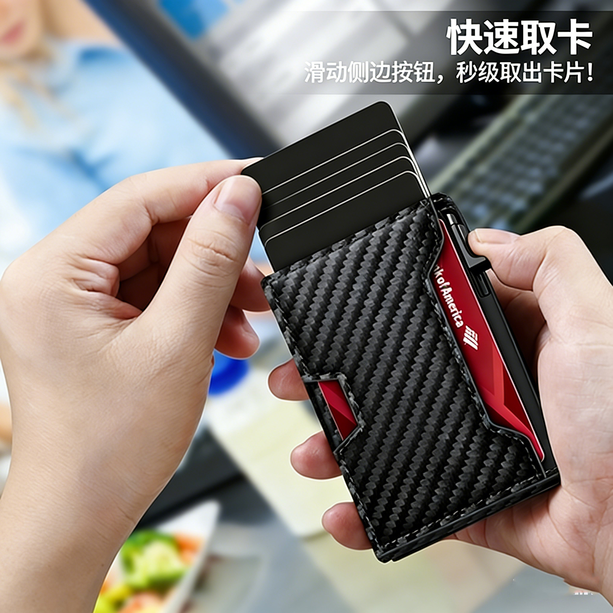 碳纤维铝合金磁吸防盗刷卡包