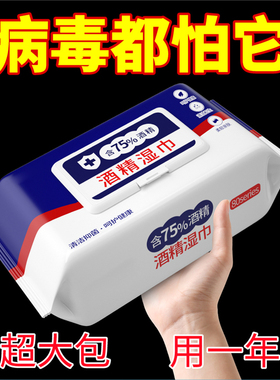 含75度酒精消毒湿巾80抽办公家用卫生杀菌专用湿纸巾大包抑菌