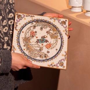诗瓷集 金绘凤凰花卉四方瓷板画/茶盘/装饰画 景德镇手工瓷器茶具