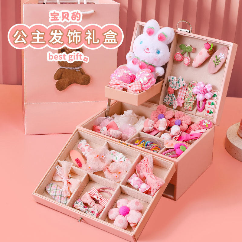 韩国高端儿童发饰套装礼盒小女孩公主发卡头饰可爱宝宝首饰盒礼物