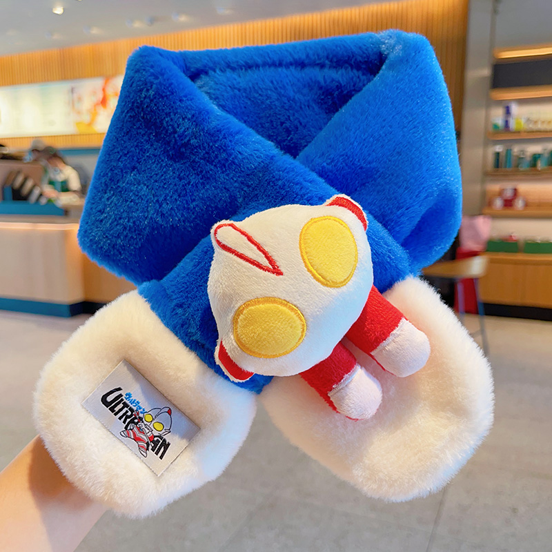 正版奥特曼男童加绒加厚交叉围脖