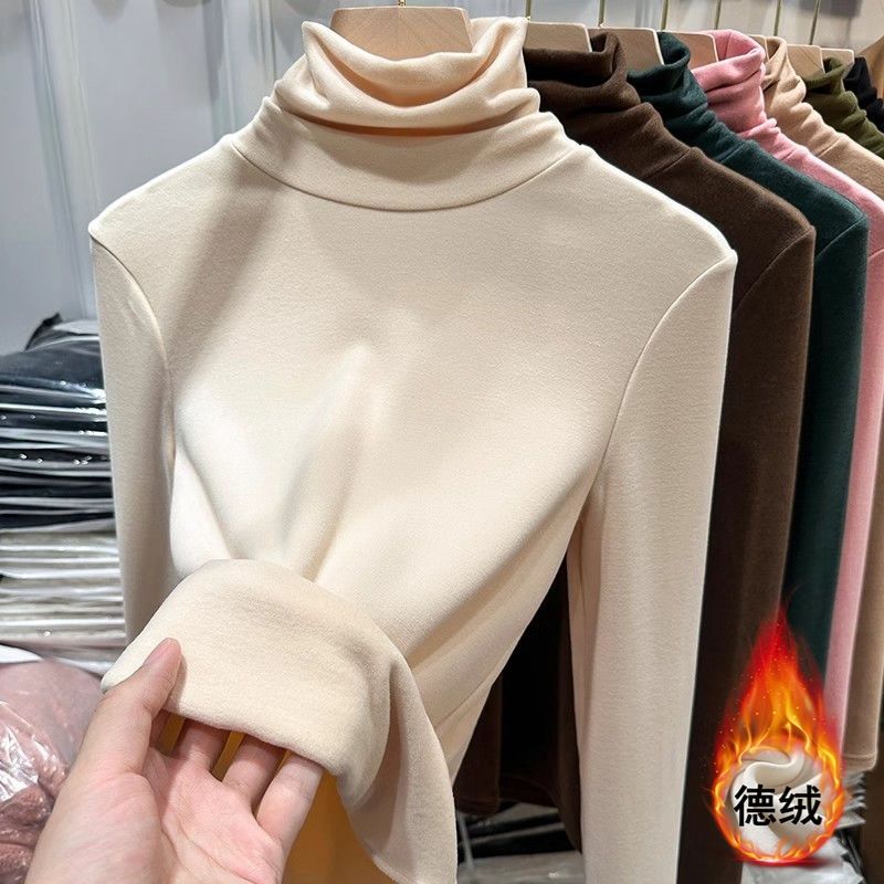 德绒加厚高领打底衫女秋冬新款软糯双面德绒内搭高级感保暖上衣女