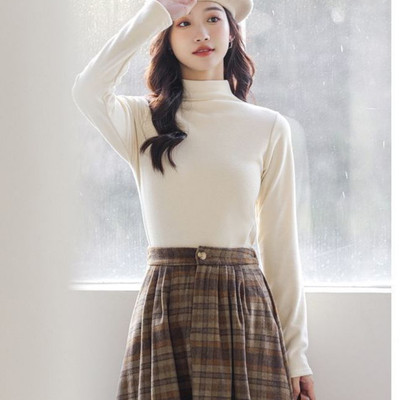 2025新款高领德绒打底衫秋冬季内搭女高级感咖啡色修身保暖上衣