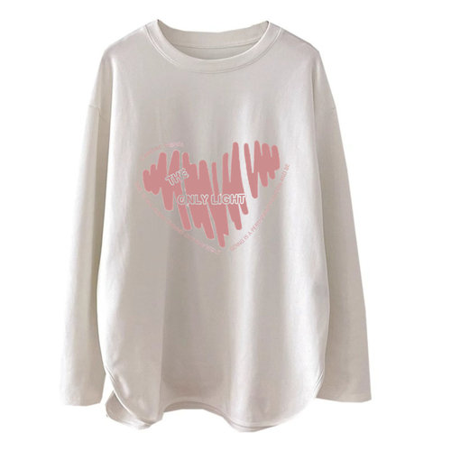 美式复古双面德绒加厚圆领打底衫女秋冬中长款长袖T恤的磨毛上衣