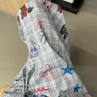 新款300斤可穿甜美蓝格涂鸦睡裤夏季遛弯裤宽松休闲裤可外穿女