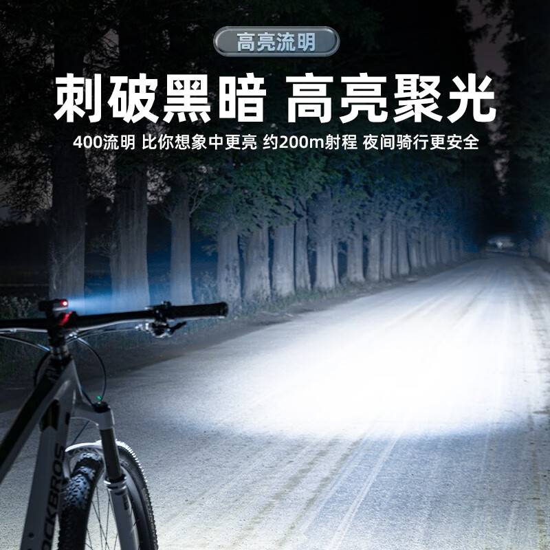 洛克兄弟自行车灯前灯夜骑强光手电筒山地公路车USB充电骑行装备