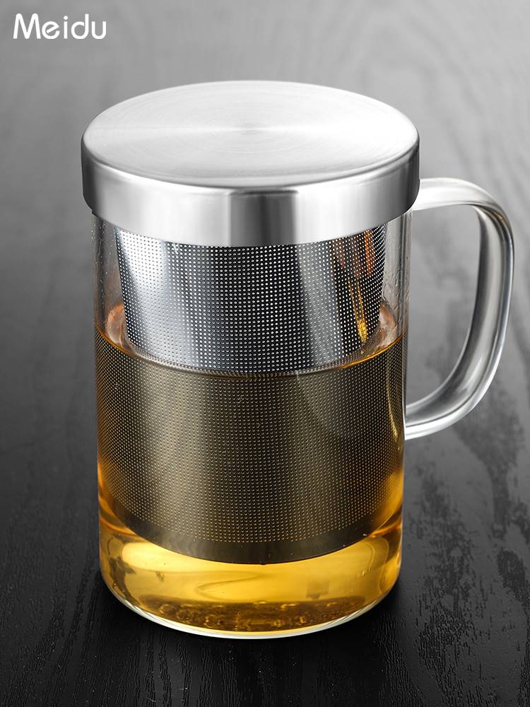 茶水分离杯 泡茶杯办公室 带把手过滤茶叶大容量创意玻璃喝水杯子