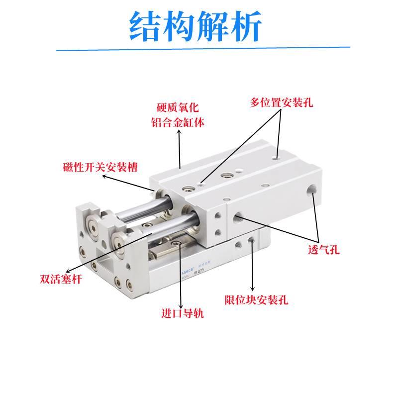 小型气动直线导轨滑台气缸HLQ/MXQ6/8/20/16/20-10*30/40/50AT AS