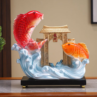 新中式鱼跃龙门高档招财摆件玄关红酒柜电视柜装饰品乔迁开业礼物