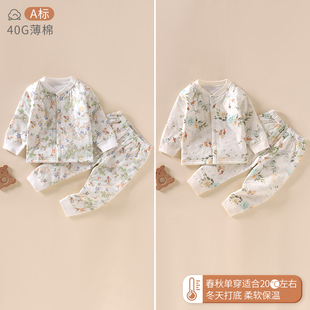 婴儿夹棉秋冬季 棉服纯棉衣服 分体套装 宝宝40克薄棉高腰两件套冬装