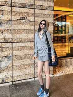 高品陈太太同款休闲25ss夏季慵懒知性显瘦连帽防晒T恤短裤套装女
