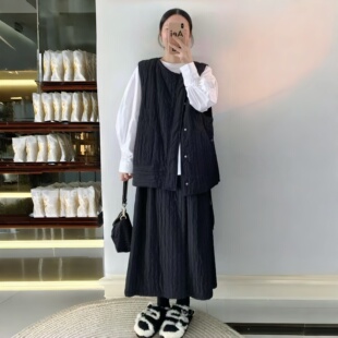 女 马甲宽松显瘦半身裙加棉加厚套装 25秋冬韩版 复古不对称圆领无袖