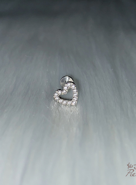 镶钻镂空爱心耳钉F136植入级钛合金耳骨钉 1.0mm杆 18G 16G耳蜗钉