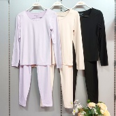 香蜜闺秀秋冬女牛奶丝圆领纯色保暖打底内衣25305002秋衣秋裤 套装