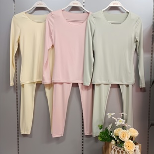 套装 内衣圆领保暖秋衣秋裤 打底修身 香蜜闺秀25305006女士纯色薄款