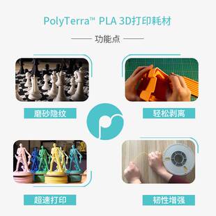 3D打印耗材PLA高韧性易剥离高速易打印 PolyTerra 1.75mm和2.85mm