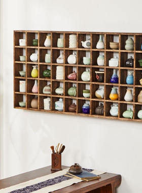 中式博古架实木茶具收纳架壁挂式茶杯展示架客厅茶室装饰复古摆件