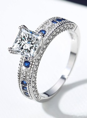 欧美热卖莫桑石公主方戒子时尚高级感指环批发跨境s925纯银戒指女