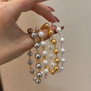 8mm法式 优雅手饰批发 珍珠手串S925银隔珠满天星珍珠手链复古中式