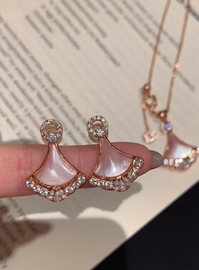 纯银S925粉贝母排钻裙子项链精致轻奢镶钻锁骨链高级仙女感首饰品