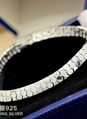 纯银S925蜂巢蛇骨手链宽版光面半钻轻奢设计感可活动欧阳娜娜同款