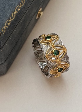 s925纯银蕾丝中古戒指小众设计法式复古轻奢简约时尚宽面指环首饰