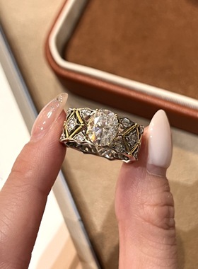 S925纯银莫桑钻椭圆2克拉7*9欧美意大利工艺宫廷名媛指环外贸批发