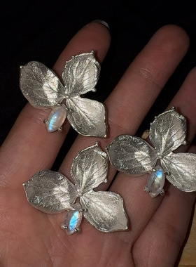 新中式月光三叶戒指女小众百搭雕刻叶脉纹理清冷感开口可调节