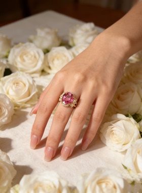 高端轻奢 S925银宴会富婆豪华重工11*11帕帕拉恰培育钻红宝石戒指