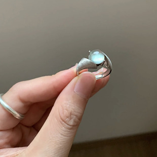 葡萄石旋涡S925纯银戒指女清冷感个性 拉丝工艺设计感轻奢开口