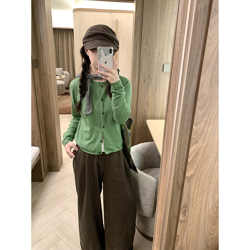 2025秋季新款韩系慵懒风绿色圆领单排扣针织开衫咖色长裤两件套女,女装/女士精品,时尚套装,淘宝优惠券,粉丝福利购,淘宝优惠卷