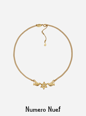 Nuef “Cornucopia”复古手工制星月鸽锆石镶嵌圆珠锁骨链