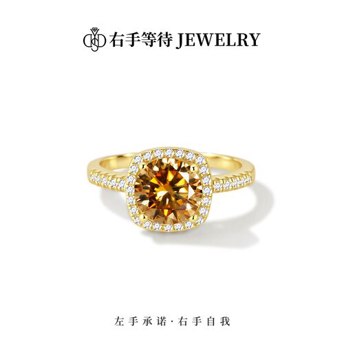 右手等待小方糖金光闪耀s925银食指戒小众设计指环轻奢闭口圈女戒