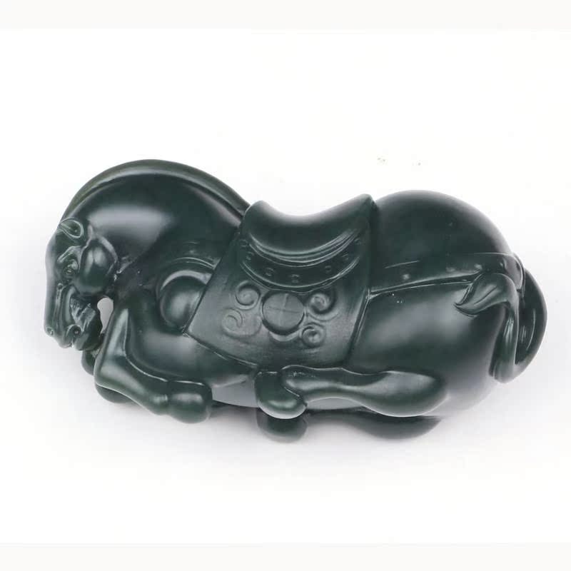 上新省级玉雕大师苏晓非工作室出品巧雕和田玉青玉马到成功手把件