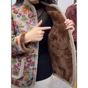 盘扣外套棉袄女 妈妈加绒加厚棉衣棉服中老年保暖碎花中式 冬季 新款
