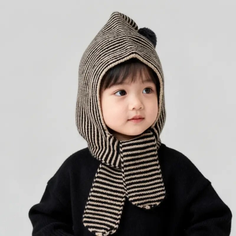 儿童帽子围巾一体帽秋冬季男童女童针织帽毛线帽护耳帽宝宝保暖帽