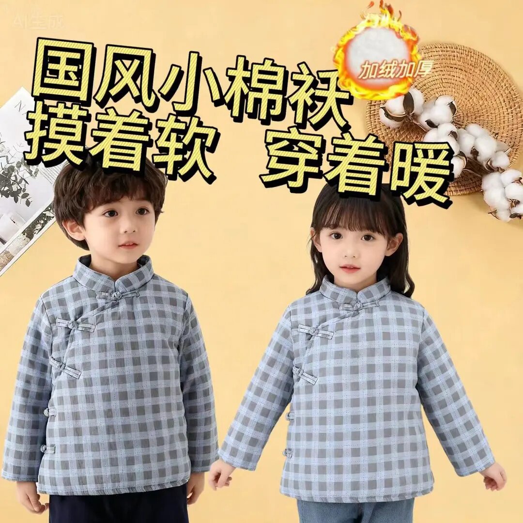 男女童棉袄冬款复古中式碎花中国风斜襟棉袄加厚冬季手工棉衣