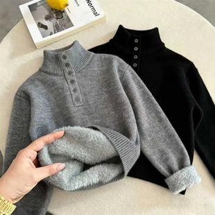 男童一体绒加厚半高领毛衣秋冬季2025新款儿童男孩保暖针织衫上衣