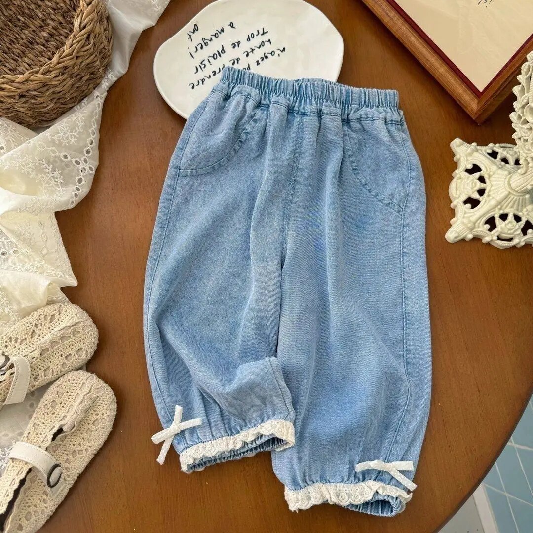 女童天丝牛仔裤洋气2025夏季新款女宝宝宽松灯笼裤儿童长裤百搭潮