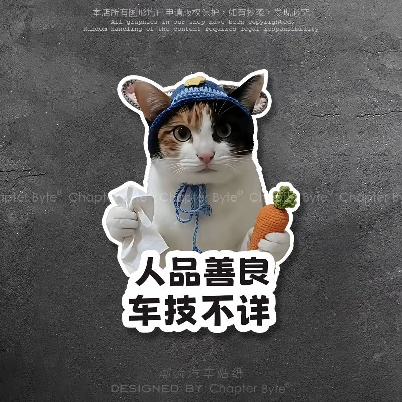 新手上路猫咪车贴纸巾创意
