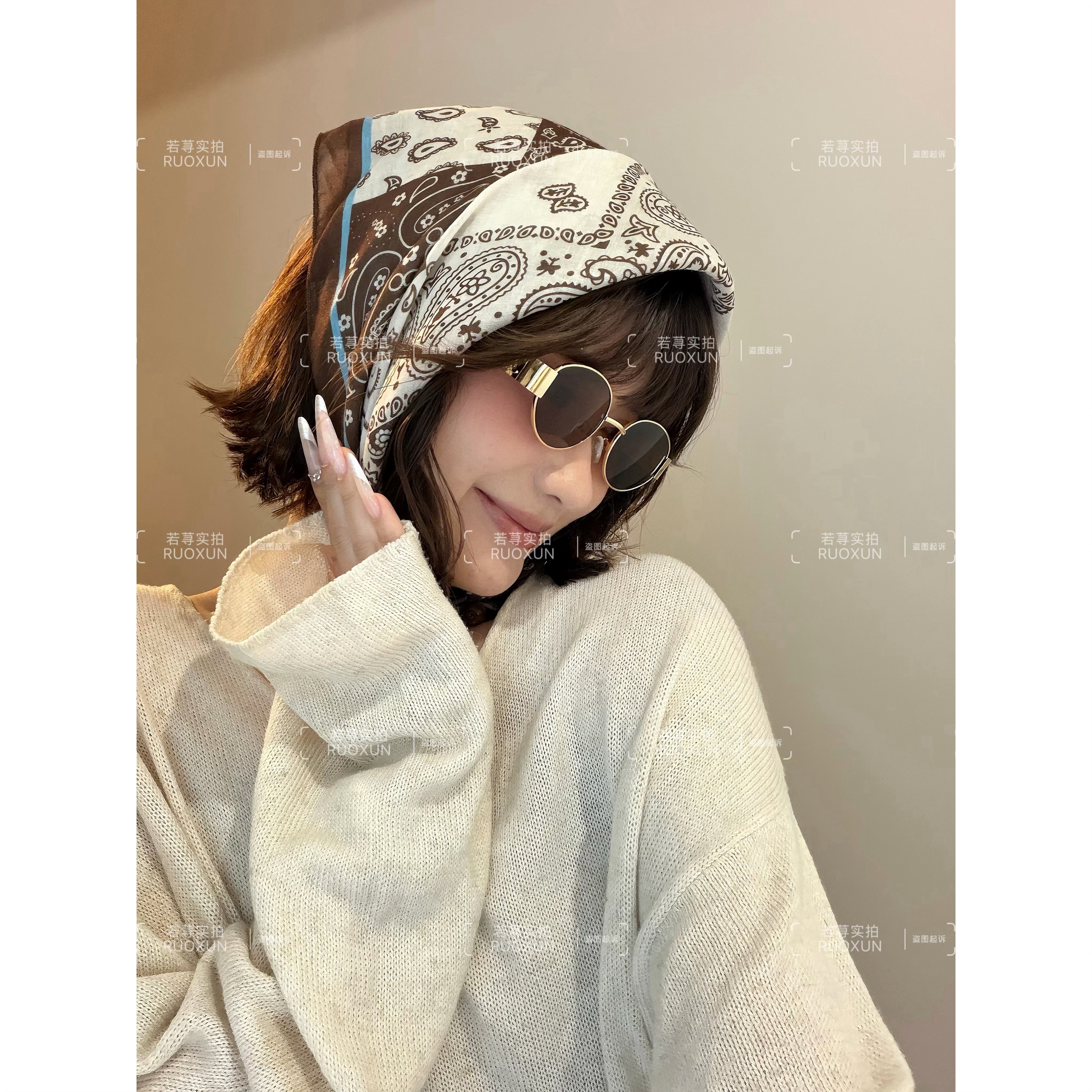 RuoXun新款复古小方巾合集高级感腰果花波点丝巾女春夏多用途围巾