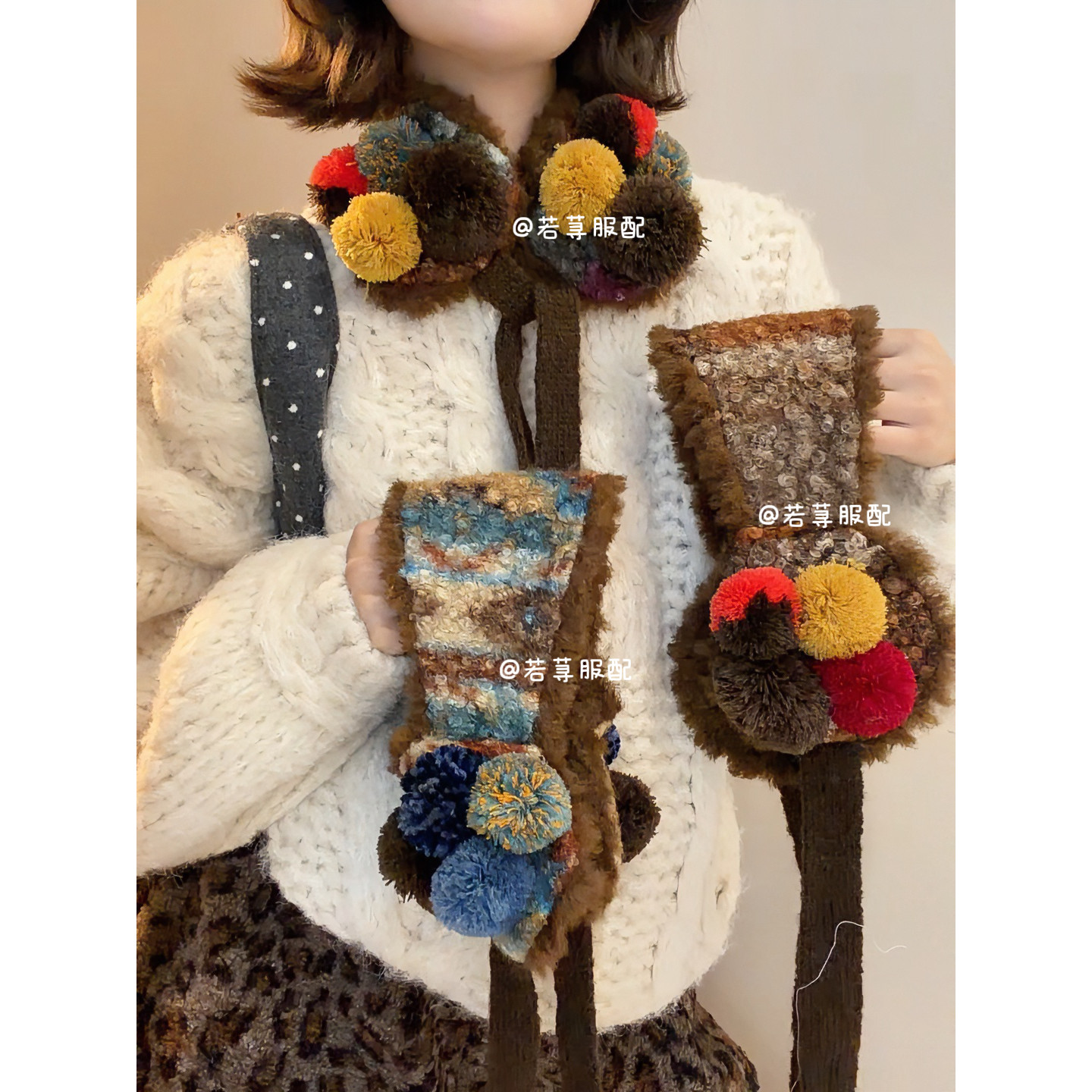 RuoXun复古系带耳包冬季毛绒保暖耳罩女不卡耳朵秋冬搭配耳帽潮