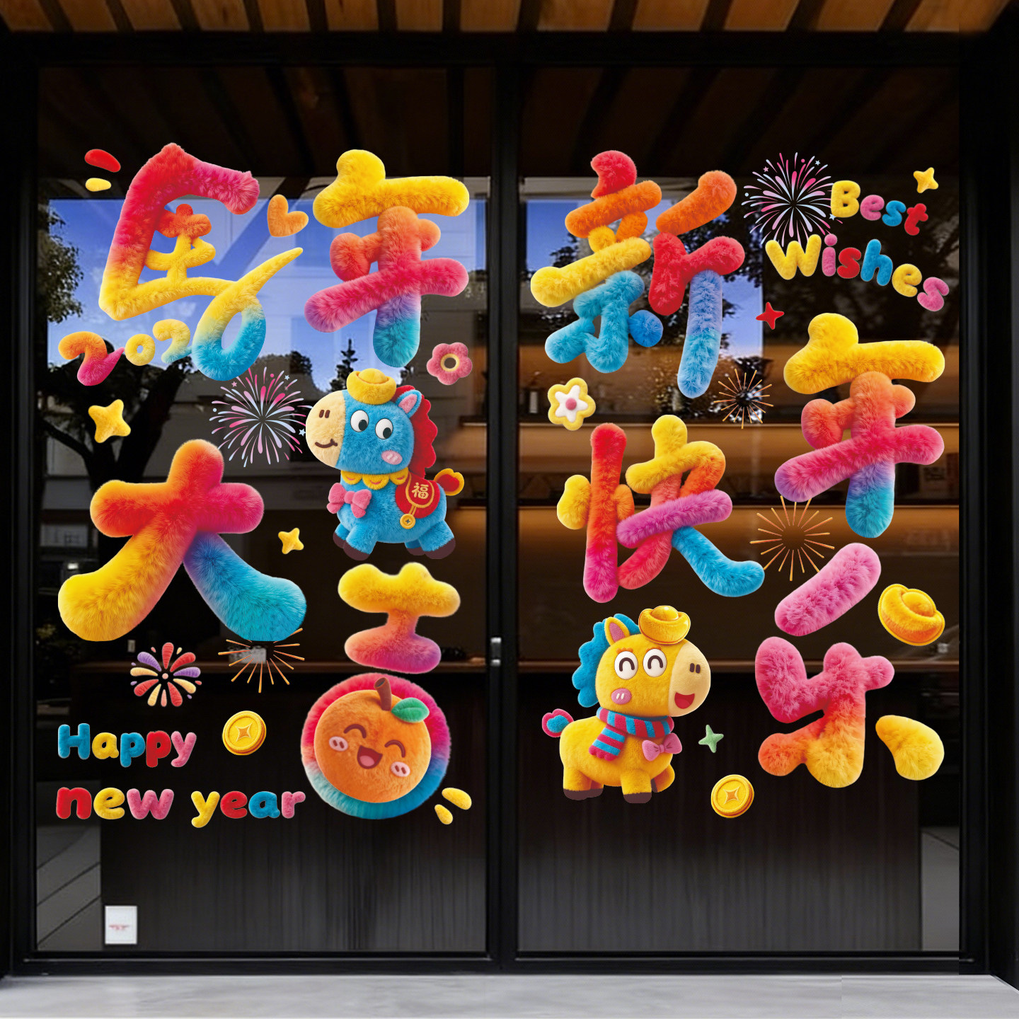 马年静电贴2026过年卡通店铺新年装饰布置贴纸春节窗花窗贴福字贴,节庆用品/礼品,福字/窗花/窗贴,淘宝优惠券,粉丝福利购,淘宝优惠卷