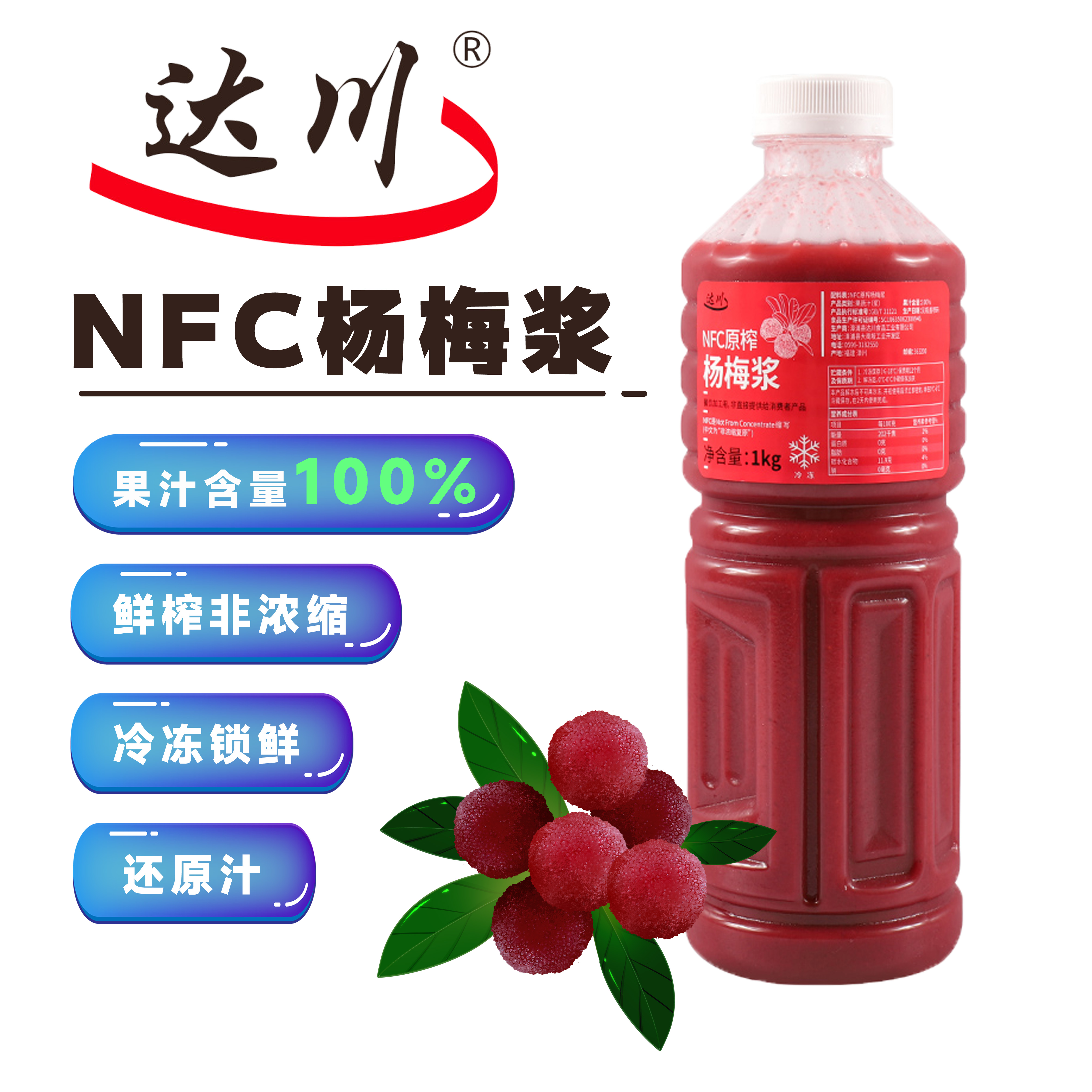 达川NFC冷冻杨梅汁100%多肉霸气杨梅原料奶茶水果茶专用非浓缩鲜