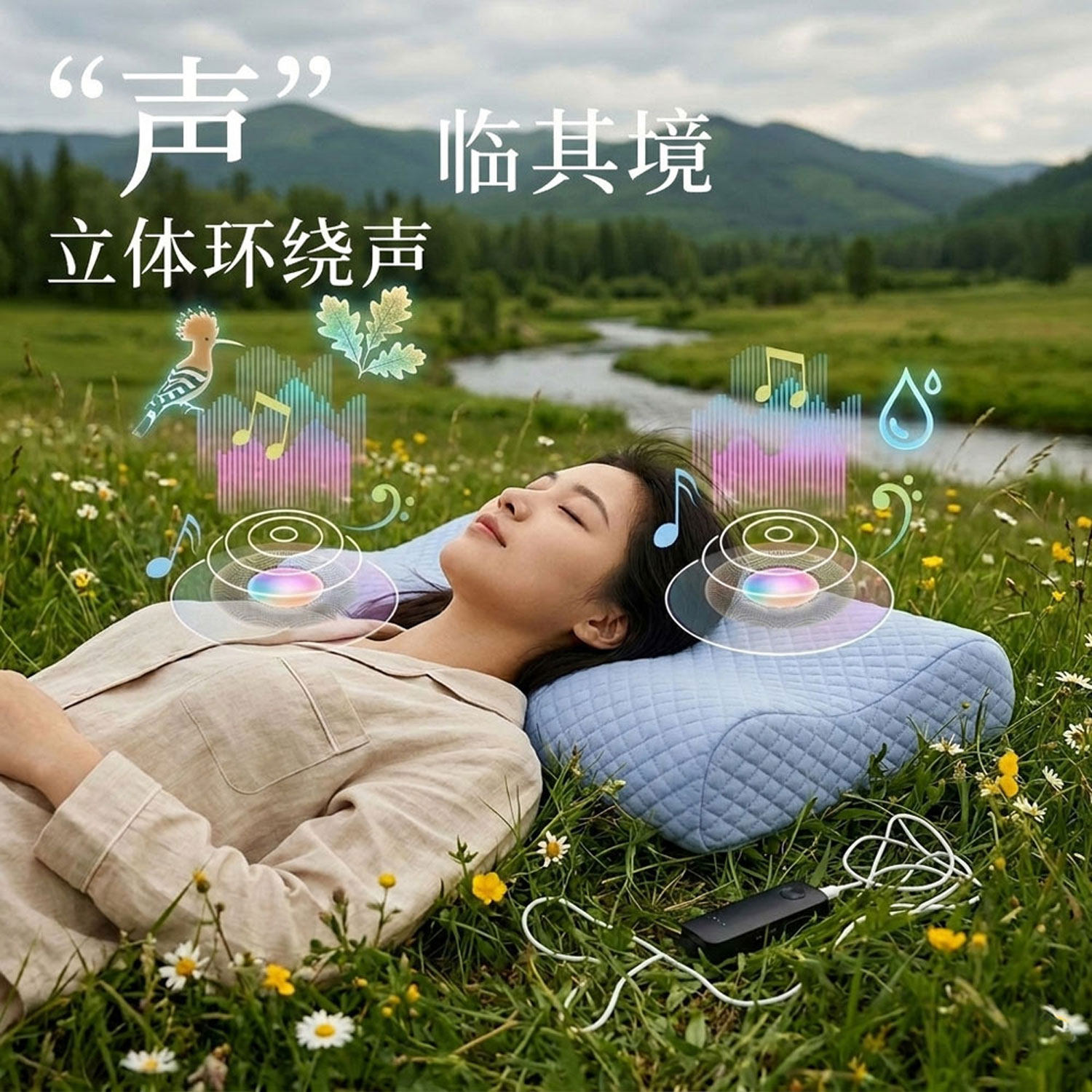 梦鸟蓝牙AI智能音乐枕可以讲故事的枕头儿童陪伴记忆棉材质豆包