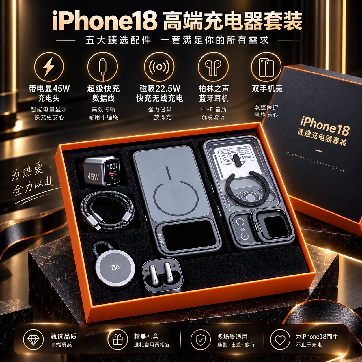 【iPhone18绝配】智充45W/60W充电头适用苹果18promax手机蓝牙耳机充电器套装智能屏显17手机壳磁吸无线快充