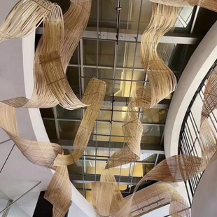 手工竹排竹编竹片篾条竹艺造型造景悬吊式天花板装置婚庆展厅